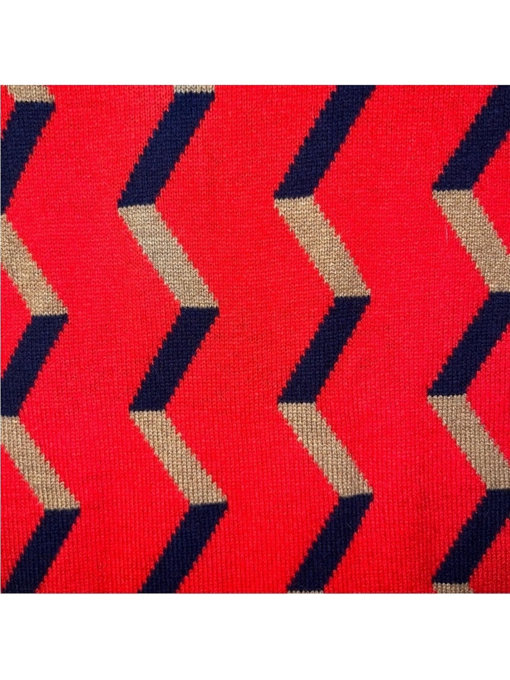 J. Crew Chevron and Stripe Red, Tan & Navy Geometric Knit Scarf - Picture 9 of 9